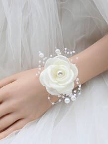 1 Stück elegantes Elfenbein Braut Armband Corsage, Hochzeits-Brautjungfer Party Accessoire, Valentinstag