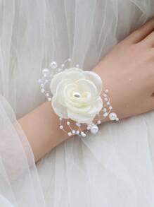 1 Stück elegantes Elfenbein Braut Armband Corsage, Hochzeits-Brautjungfer Party Accessoire, Valentinstag