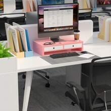 Monitor Stand Riser And Computer Wood Desk Organizer With Drawer And Pen Holder For Laptop, Computer, IMac, 20.5Inch - Pink - View 9