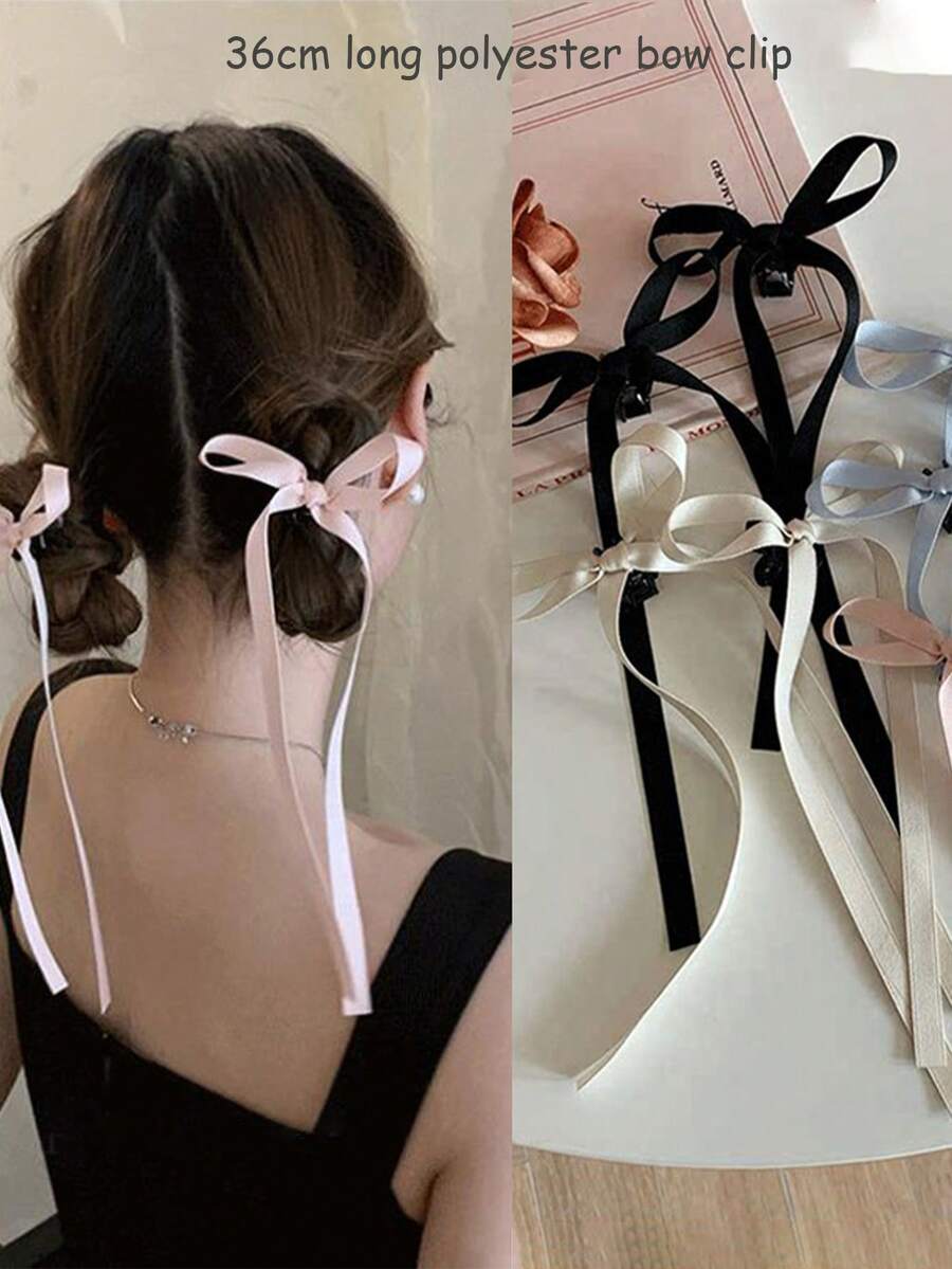 1 pieza Cinta larga de 36 cm de poliéster con lazo, clip de ballet, dulce, lindo, sentido de niña pequeña, pinza para el cabello, tocado, nuevo lazo, banda ondulante, clip de agarre dulce, tocado de coleta de niña, pinza de cabello senior, sentido, accesorios para el cabello femeninos, lazos de colores, pinzas para el cabello femeninas, estilosas - Multicolor - Ver 1