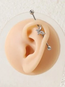 1pc Fashionable Simple Stainless Steel External Threaded Butterfly With Zirconia Ear Bridge Barbell Stud Earring For Women's Daily Wear - Butterfly Earplugs - View 6