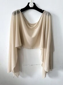 1pc Women's Sheer Chiffon Cape, Asymmetrical French Romantic Sun Protection Clothing Loose Outerwear With Resort Atmosphere, Short Length To Bare Midriff, Bikini Cover-Up