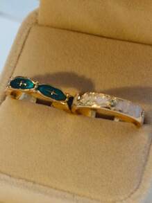 2pcs Fashion Retro Enamel Cross Pattern Open Ring With Floral Decoration For Women's Everyday Wear, Adjustable - Multicolor - View 5