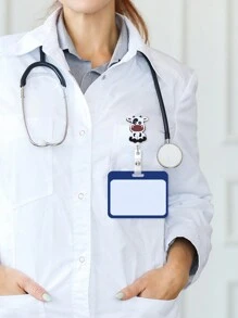 1入縮短式識別證卡卷筒，可愛亮片牛形證件套，設有鱷魚夾，適用於護士、老師、學生、醫生、護理醫學助理。藝術動物識別名牌卡套，適合工作辦公室、醫院等場合。 - 乳牛-432 - 查看 8