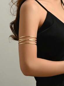 1入組簡約金色金屬開口手鐲，交錯U形手鐲，非常適合情侶、假日聚會、宴會和裝扮，精緻的手鏈手鍊作為送給女友的禮物。 - 金色 - 查看 1