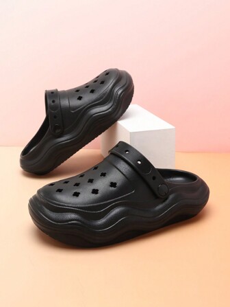 2024 New Wave Pattern Ladies' Summer Casual Eva Hollowed-Out Design Thick-Soled Sandals, Suitable For Outdoor Wear