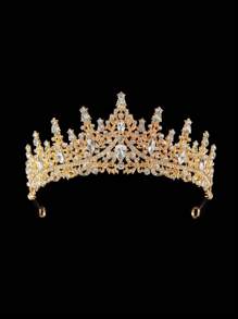 1set Women's Gold Bridal Accessory Set Including A Rhinestone Crown, Necklace And Earrings For Wedding And Special Occasions Such As Parties And Dances - Gold - View 9