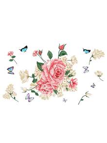1 pieza calcomanía de ventana de vidrio estático con diseño de flores y mariposas - Multicolor - Ver 7