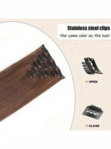 7pcs/Set 16" Clip-In Hair Extensions, Black Straight Long Ombre Synthetic Wigs, Heat Resistant Fiber For Women