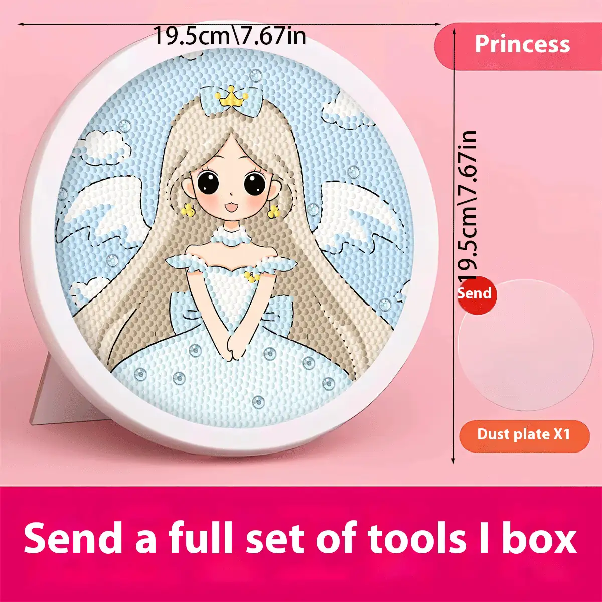 1pc Diy Princess Diamond Painting With Frame Handmade Puzzle Diamond Sticker Children Sticker Girl Gift - Multicolor - View 3