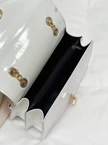 Mini Solid Color Crocodile Pattern Women's Chain Shoulder Bag, Fashionable Crossbody Bag, Handbag - White - View 4