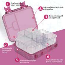 1000ML 4-6 格 Tritan 双锁午餐盒带闪光学校用品、圣诞礼物