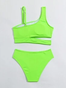 Tween Girl Removable Padded Neon Green Two-Piece Swimsuit