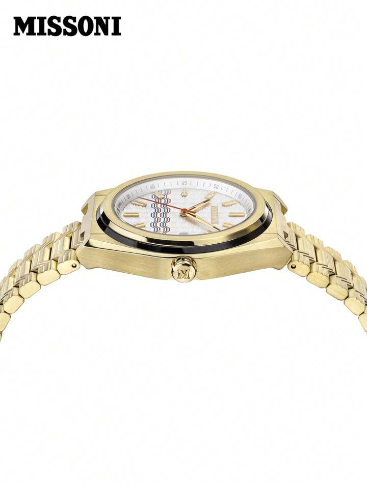 Missoni M331 Tempo Male Quartz Watch 41mm White Dial Goldtone  