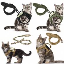 2pcs Tactical Cat Harness And Leash Set, Adjustable Soft Mesh Cat Vest Harness And Leash For Walking Cats, With Rubber Handle For Easy Control - Multicolor - View 2