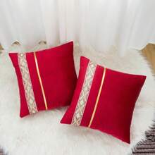 1pc/2pcs Velvet Sequin Embroidery Striped Cushion Cover (Pillow Insert Not Included), Square Decorative Pillow Sham, Holiday Home Decor, Soft & Comfortable Material, Modern Sofa, Bedroom, Dorm