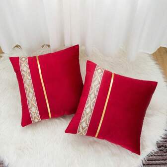 1pc/2pcs Velvet Sequin Embroidery Striped Cushion Cover (Pillow Insert Not Included), Square Decorative Pillow Sham, Holiday Home Decor, Soft & Comfortable Material, Modern Sofa, Bedroom, Dorm