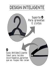 Kit 100 Cabides Chato Adulto Preto