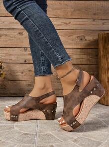 2024 Spring/Summer New Peep Toe Wedge Heel Sandals With Non-Slip And Waterproof Platform Buckle Strap, Comfortable And Versatile For Women Valentines