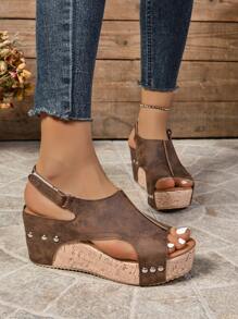 2024 Spring/Summer New Peep Toe Wedge Heel Sandals With Non-Slip And Waterproof Platform Buckle Strap, Comfortable And Versatile For Women Valentines