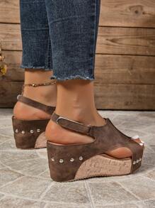 2024 Spring/Summer New Peep Toe Wedge Heel Sandals With Non-Slip And Waterproof Platform Buckle Strap, Comfortable And Versatile For Women Valentines
