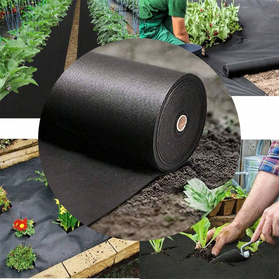 防草布、无纺布、透气透水盖布、园艺和农业控制、可重复使用的保湿盖布、树木保护垫和草布地板膜 - 黑色 - 查看 1