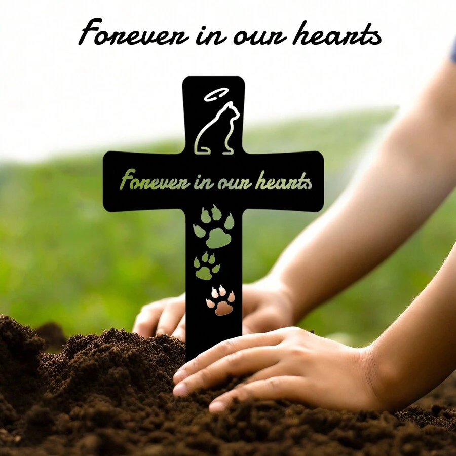 1pc Metal Cross For Cat Grave Memorial, Cat Cemetery Marker Garden