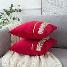 1pc/2pcs Velvet Sequin Embroidery Striped Cushion Cover (Pillow Insert Not Included), Square Decorative Pillow Sham, Holiday Home Decor, Soft & Comfortable Material, Modern Sofa, Bedroom, Dorm