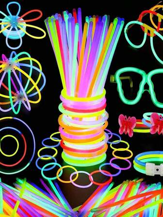 100pcs/50pcs/10pcs- Glow Stick Party Favors For Adults: 100 Glow Stick Party Packs 7 Colors And Luminous Necklaces, Flower Balls, Luminous Glass And Triple/Butterfly Bracelet Connectors,Concert Glow Sticks, Summer Decorations,Halloween Party Luminous Supplies, Halloween Decorations,Christmas Decorations