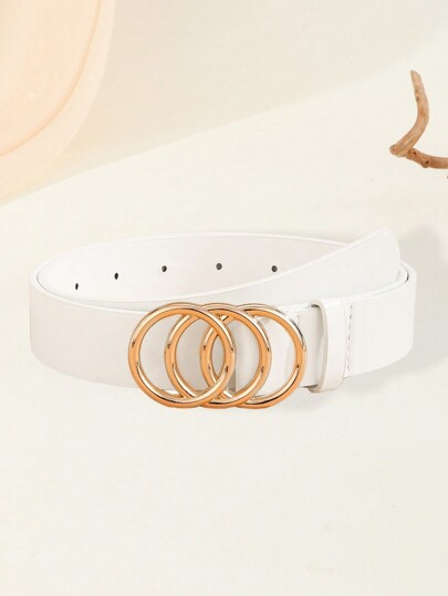 1pc Gold Triple-Ring Buckle Casual, Versatile, Fashion, New Ladies Waist Belt, Suitable For Various Holidays, Business, Casual, Parties Summer, School Fall, Autumn, Halloween