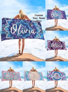 1 pièce Serviette de plage personnalisée avec texte et fleurs, serviette de bain ultra-absorbante, serviette de plage confortable, serviette de piscine à la mode, tapis de yoga raffiné, accessoire de plage, cadeau essentiel pour la fête des mères, les anniversaires, les jours fériés, la fête des pères, les remises de diplômes, les mariages, les pendaisons de crémaillère. Décoration de salle de bain, de salon, de chambre à coucher, accessoires de voyage essentiels, articles de plage essentiels, articles essentiels pour le dortoir - Multicolore - Voir 1