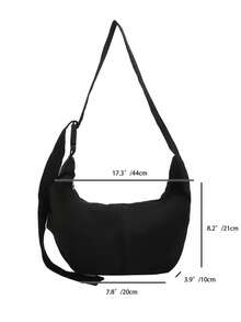 Bolso de hombro con forma de media luna de tela de moda - Negro - Ver 5