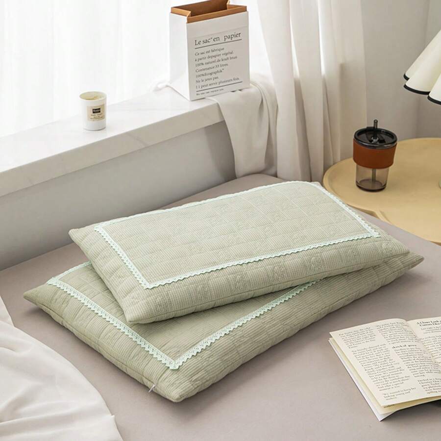 One Lace Jacquard Reversible Buckwheat Pillow - Green - View 1
