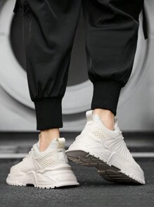 Herenmode Veelzijdige Letter Gestreepte Casual Witte Hardloopschoenen, Effen Kleur Outdoor Training Sneakers voor Wandelsporten