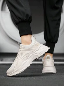 Herenmode Veelzijdige Letter Gestreepte Casual Witte Hardloopschoenen, Effen Kleur Outdoor Training Sneakers voor Wandelsporten