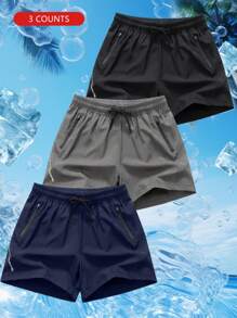 3 Stück/Set Boyfriend Stil Herren Shorts mit Tunnelzug Taille, Reißverschlusstaschen, vielseitig einsetzbar für Lässig Sport