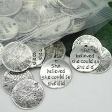 10pcs Inspirational Words Charms Lettering Saying Pendants Engraved Message Charms For Jewelry Making Hand Craft Supplies Jewelry Findings For DIY Necklace Bracelet Earring Key Chains Never Never Give Up She Believed She Could So She Did - Antique Silver - View 4