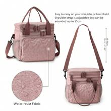 Bolsa de almuerzo aislada y impermeable de gran capacidad para viajes al aire libre, con dos niveles para mantener la temperatura constante y fresca, que se puede usar como bolsa de mano o de hombro, portable para verano, viaje, escuela, camping y otros usos al aire libre. Bolsa de almuerzo para mujeres, niñas y damas.