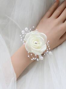 1 Stück elegantes Elfenbein Braut Armband Corsage, Hochzeits-Brautjungfer Party Accessoire, Valentinstag
