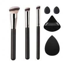 7件套柔软浓密刷毛时尚化妆刷套装，珍珠手柄，男女通用，包含遮瑕刷、化妆海绵、粉扑、指套粉扑、修容刷，可用于遮瑕膏晕染、定妆、粉状、膏状及抛光化妆品，包括粉底刷、遮瑕刷、腮红刷、修容刷、腮红刷、古铜粉刷、散粉刷、粉底刷、腮红刷。 - 黑色 - 查看 2