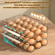 MOLOLAN Kit De Caja Contenedor Organizador Porta 54 Huevos Huevera,Caja de Huevos Rodante Automática 2/3 Pisos + 2 Separadores de Clara + 1 Batidor de Acero Inoxidable | Organizador de Huevos PET Alimentario Sin BPA | Diseño Apilable & Inclinación 7° (Auto-Desplazamiento) | Multiuso para Huevos/Verduras/Frutas/Cosméticos | Ideal para Cocina y Nevera de Hogar Mexicano - 3 capas - Ver 8