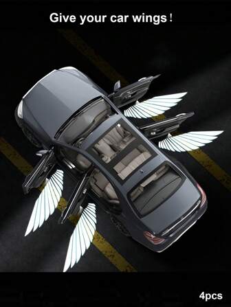 1/2/4个天使翅膀汽车装饰氛围灯，让您的爱车拥有翅膀，多种图案可选（不仅限于天使翅膀），红外自动感应，无需接线，即插即用迎宾投影灯，送给男友、爸爸、朋友的完美礼物