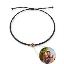 Braccialetto proiettore di foto personalizzato intrecciato colorato per coppie come regalo di anniversario - Oro rosa - Visualizzare 3