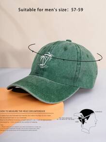 1pc Y2k Style Coconut Tree Embroidered Washed Baseball Cap, Outdoor Sun Hat For Sports, Daily Commute Street