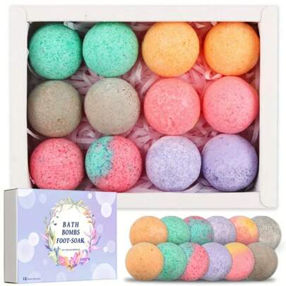 12 Paquetes de Bombas de baño para los pies con sales de baño y aceite de árbol de té - Orgánico natural hecho a mano con aceites esenciales puros Aromaterapia, Bolas efervescentes de baño para callos, piel seca agrietada y olor persistente de los pies - Remojo de pies