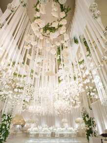 Hanging Rose Wedding Decoration, 10pcs White Roses + 1 Roll Of 200cm Ribbon, Wedding Arch Decoration, Suitable For DIY Wedding Decoration, Bridal Shower, Wedding Bouquet, Party Centerpiece Table Decoration, Ceiling Decoration - White - View 10