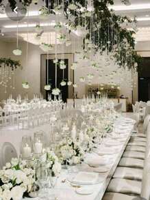 Hanging Rose Wedding Decoration, 10pcs White Roses + 1 Roll Of 200cm Ribbon, Wedding Arch Decoration, Suitable For DIY Wedding Decoration, Bridal Shower, Wedding Bouquet, Party Centerpiece Table Decoration, Ceiling Decoration - White - View 4