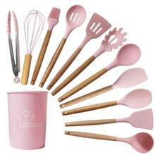 Utensilios Cocina Silicona Modernos Biodegradables 12 Piezas - Rosa - Ver 2