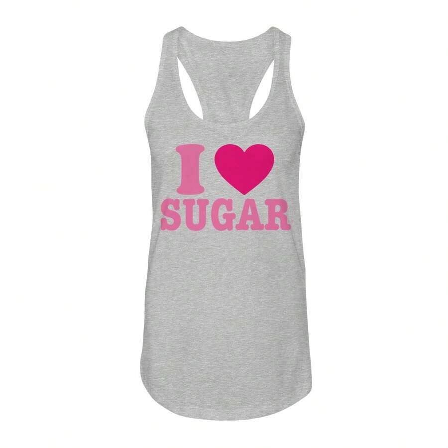 Nearly There I Love Sugar Graphic Ladies Cotton Tank Top - Grey - View 1