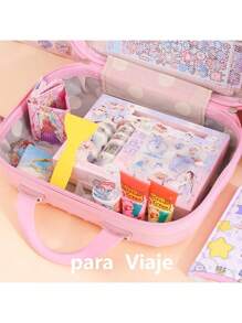 Mini Maleta Pequeña De Viaje Maletín Cosmetiquera Portátil De 14 Pulgadas Viaje Bolsa Multiusos Maletas Para Mujer Maquillaje De Alt Mano Maletín carry on caja de Papelería para niños  premio presentes portátil impermeable Estuche - Rosa - Ver 4